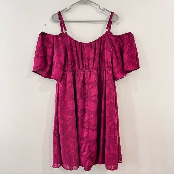 Torrid Burgundy Purple Floral Burnout Chiffon Cold Shoulder Dress 2X‎ - Picture 6 of 10